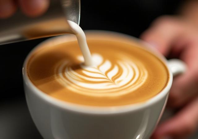 ラテアートを描くバリスタの真剣な手元